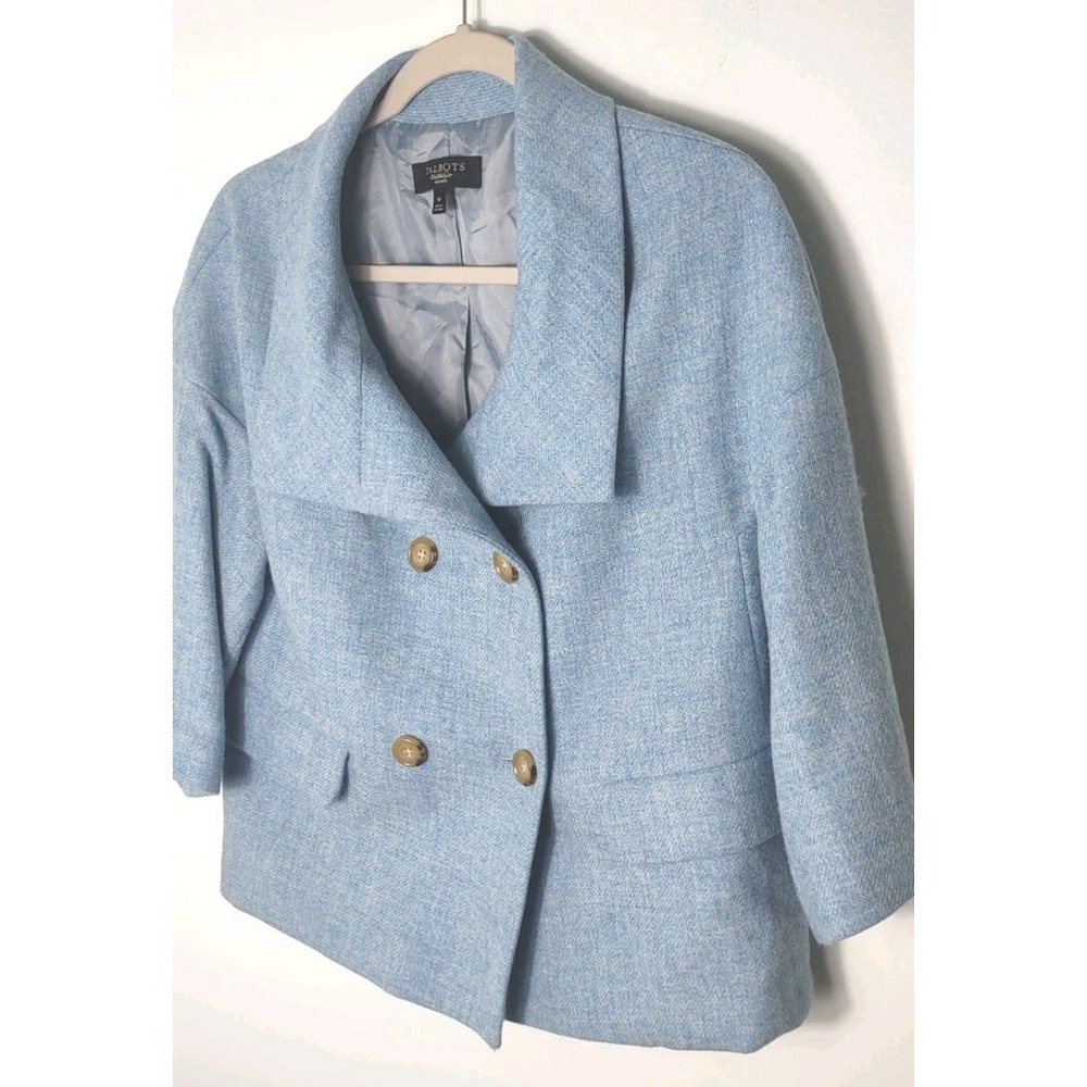 Talbots Petites Light Blue Herringbone Wool Lined Jacket Button Pockets Size 6P